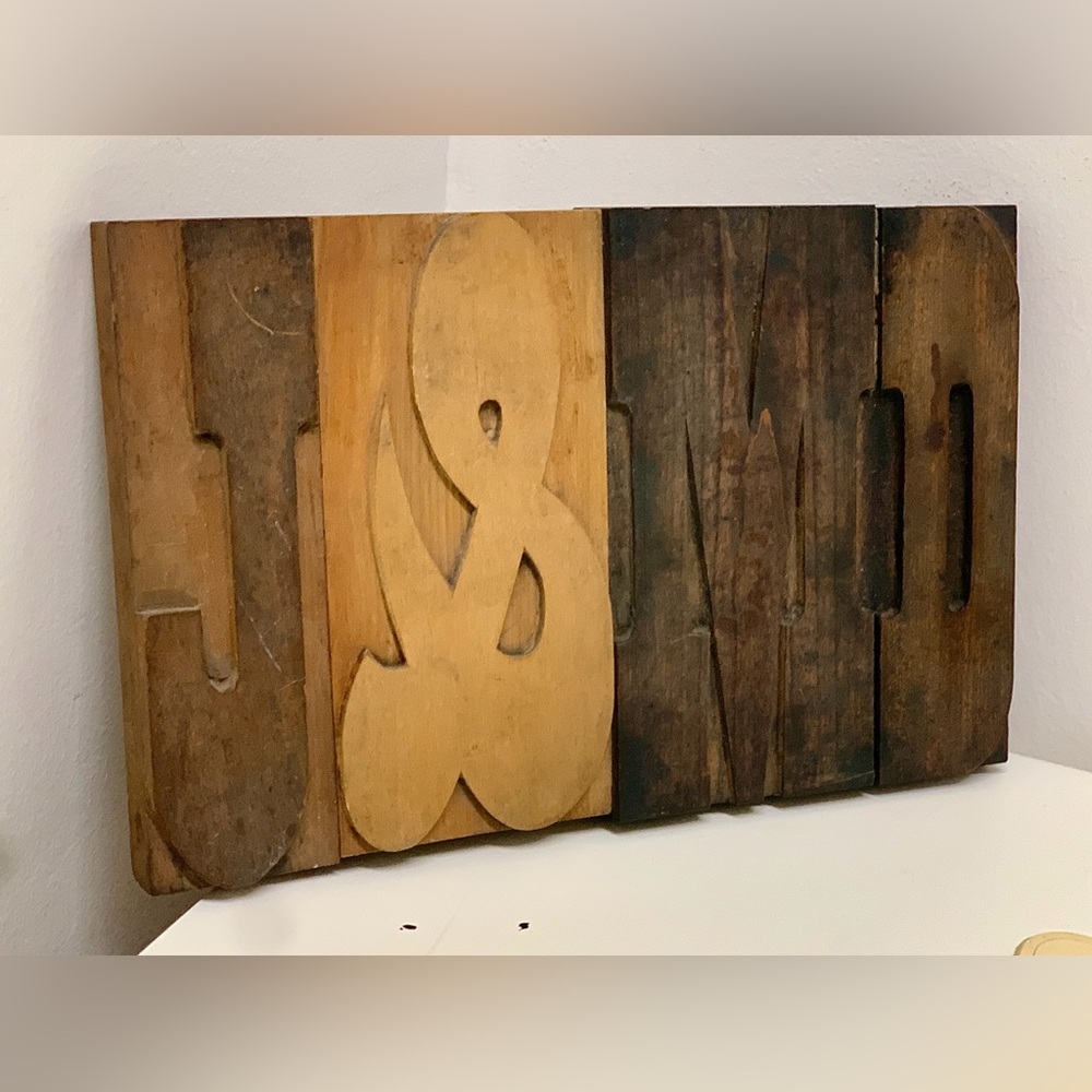 19th Century Antique Large Wooden Letter Press Print Block J & M D Wall Sign